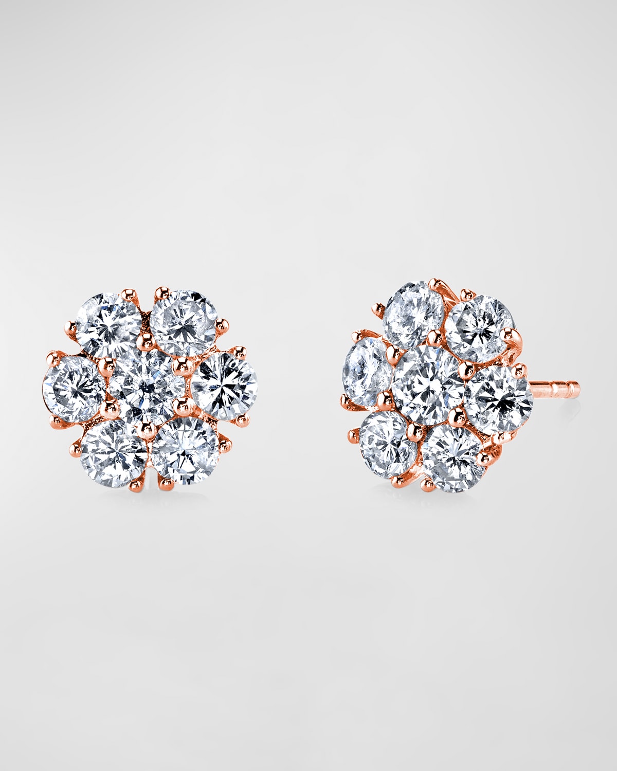 Neiman Marcus Diamonds 18K Gold Round Diamond Flower Stud Earrings, 1.7tcw, 0.37"L / 0.37"W