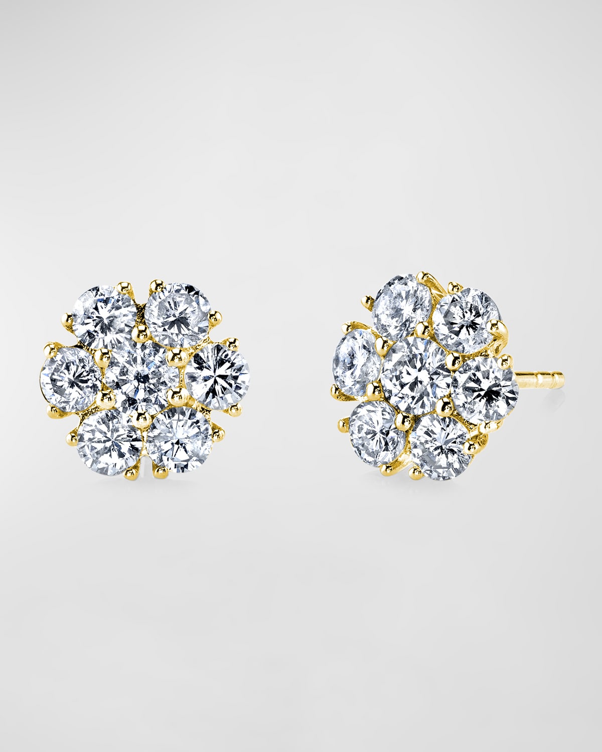 Neiman Marcus Diamonds 18K Gold Round Diamond Flower Stud Earrings, 1.7tcw, 0.37"L / 0.37"W
