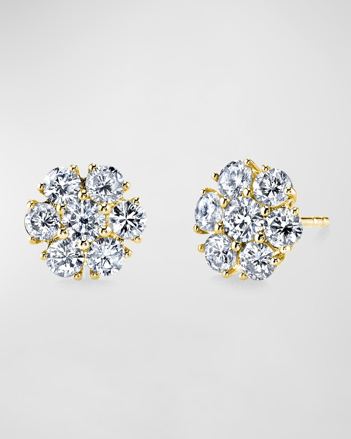 Neiman Marcus Diamonds 18K Gold Round Diamond Flower Stud Earrings, 3.45tcw, 0.49"L / 0.49"W