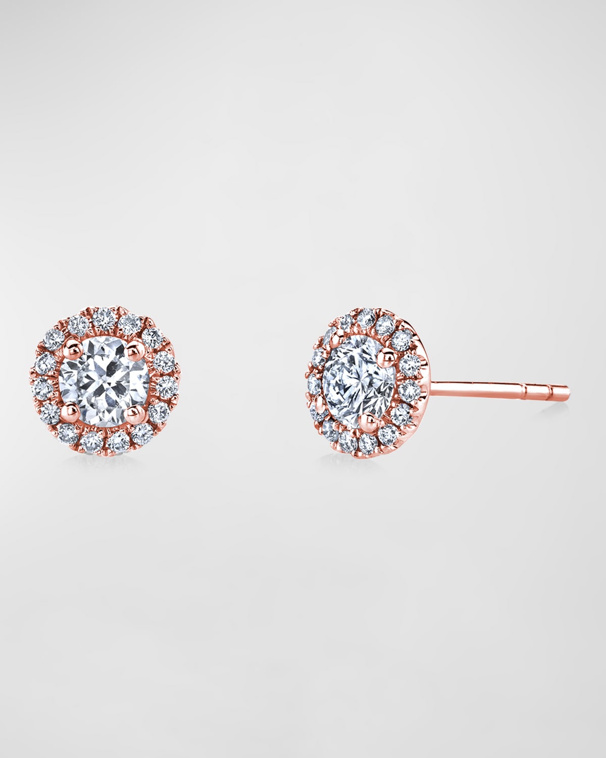 Neiman Marcus Diamonds 18K Gold Round Diamond Halo Stud Earrings, 1.3tcw, 0.32"L / 0.32"W