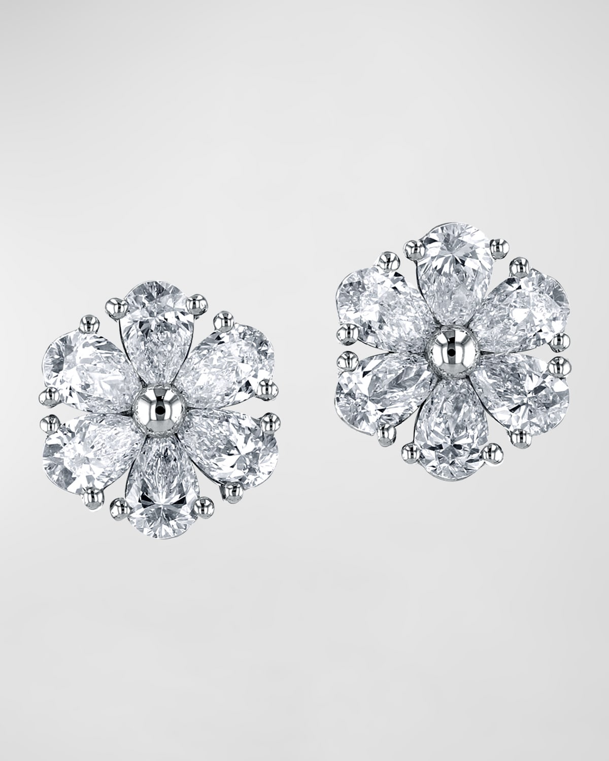 Neiman Marcus Diamonds 18K Gold Pear-Shaped Diamond Flower Stud Earrings, 2.4tcw, 0.45"L / 0.45"W
