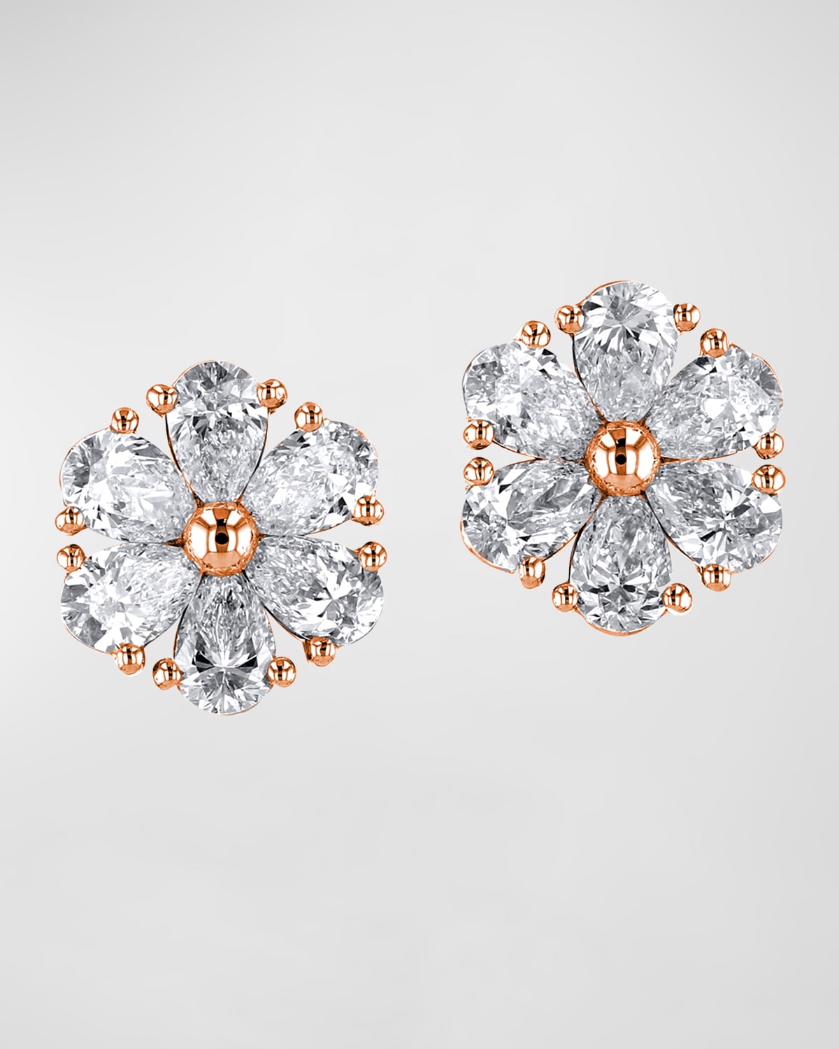 Neiman Marcus Diamonds 18K Gold Pear-Shaped Diamond Flower Stud Earrings, 6tcw, 0.59"L / 0.59"W