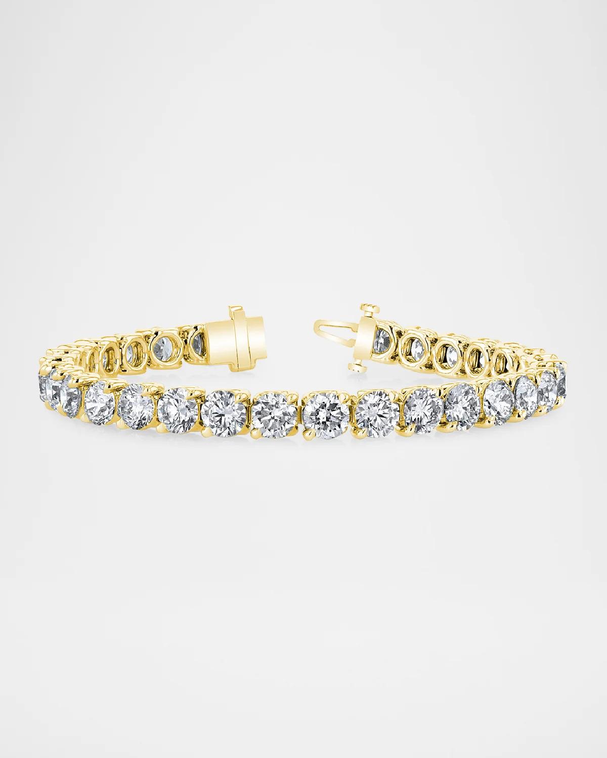18K Gold Round-Cut Diamond Buttercup Tennis Bracelet, 3.55tcw, 7"L