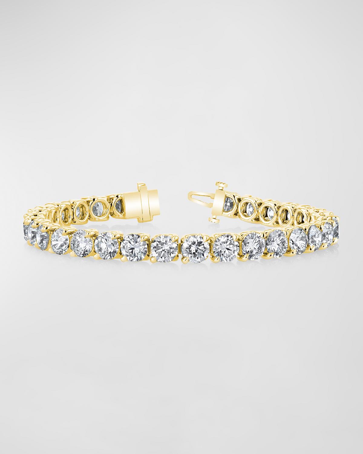 18K Gold Round-Cut Diamond Buttercup Tennis Bracelet, 14.40tcw, 7"L