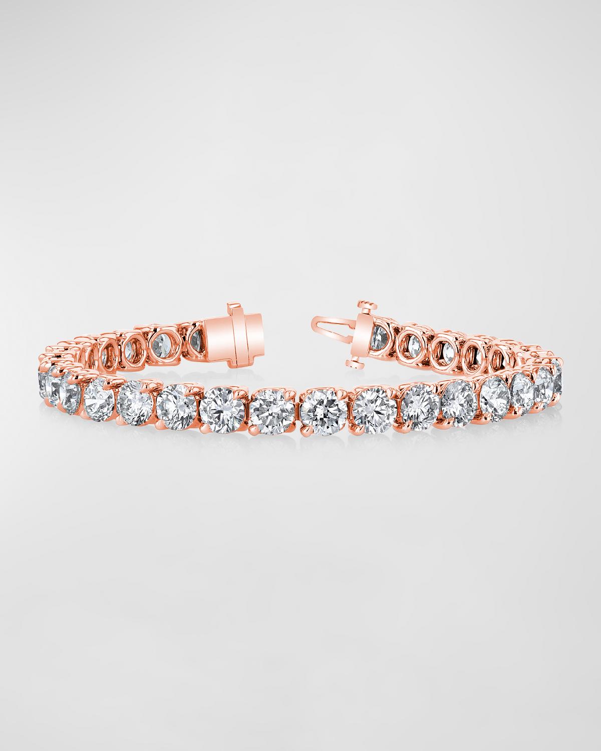 18K Gold Round-Cut Diamond Buttercup Tennis Bracelet, 16.50tcw, 7"L