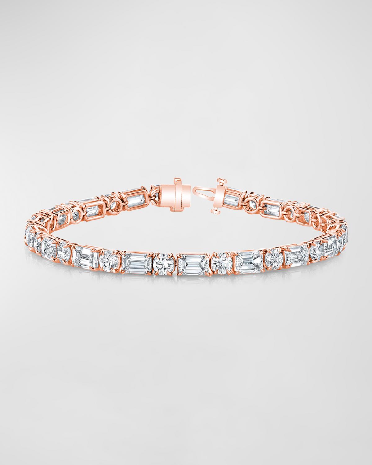 18K Gold East-West Alternating Prong-Set Diamond Bracelet, 7.00tcw, 7"L