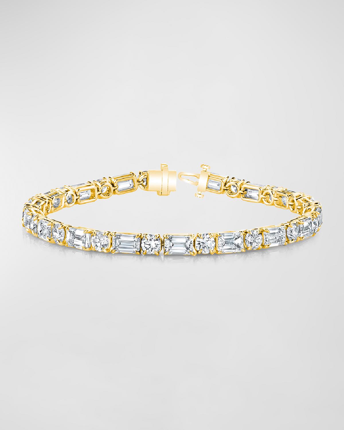 18K Gold East-West Alternating Prong-Set Diamond Bracelet, 7.00tcw, 7"L