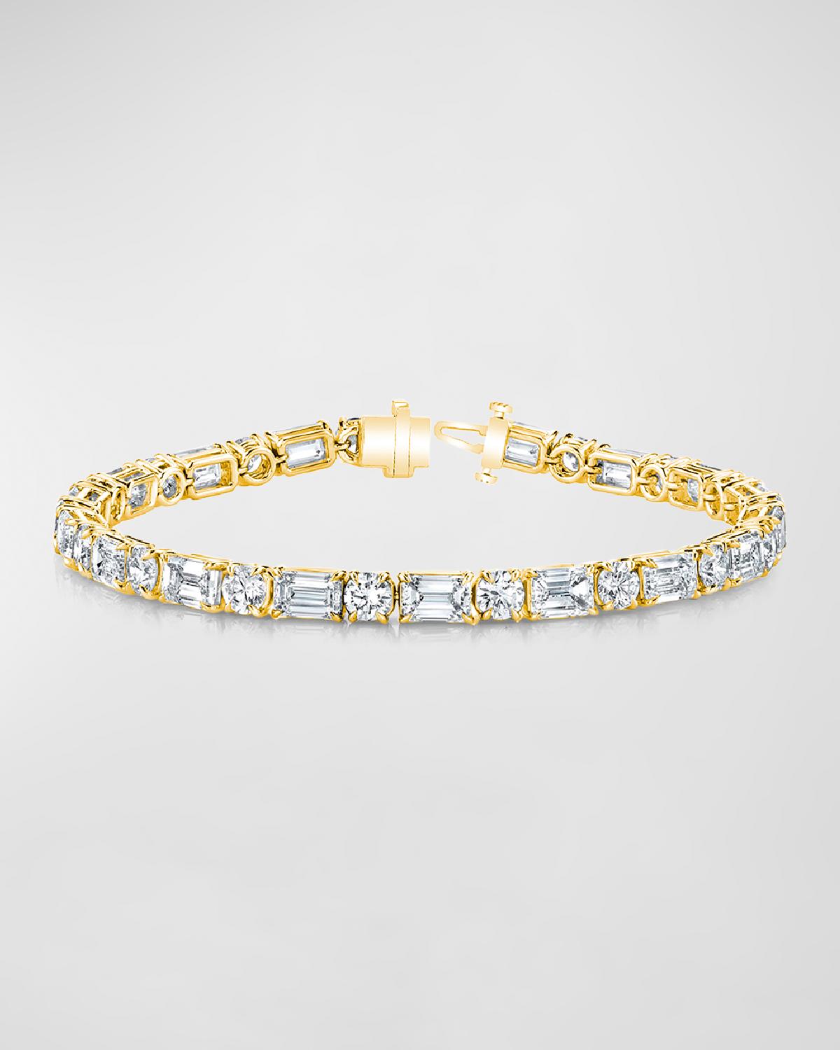18K Gold East-West Alternating Prong-Set Diamond Bracelet, 10.30tcw, 7"L