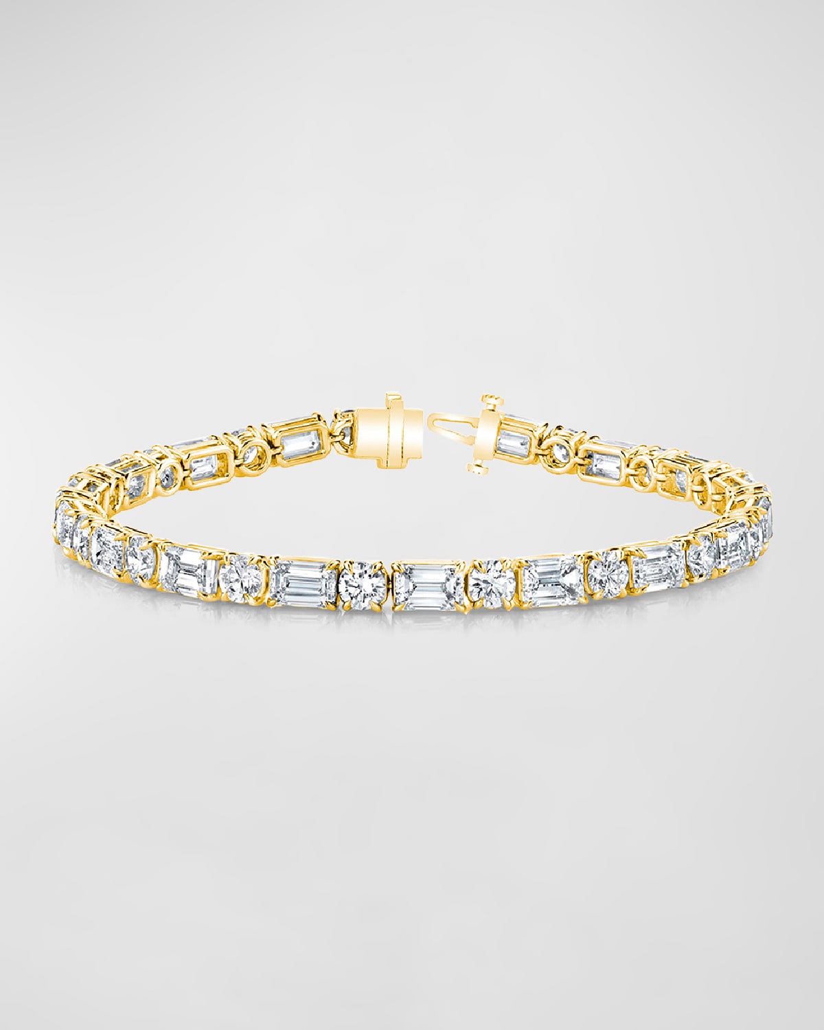Neiman Marcus Diamonds 18K Gold East-West Alternating Prong-Set Diamond Bracelet, 12.60tcw, 7"L