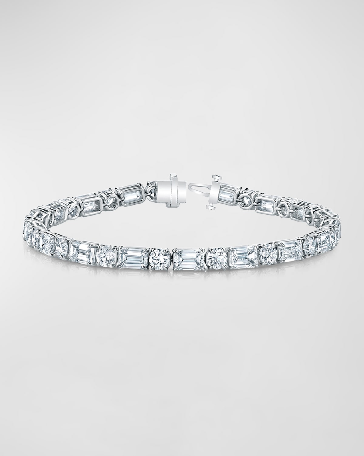 Neiman Marcus Diamonds Platinum East-West Alternating Prong-Set Diamond Bracelet, 12.60tcw, 7"L