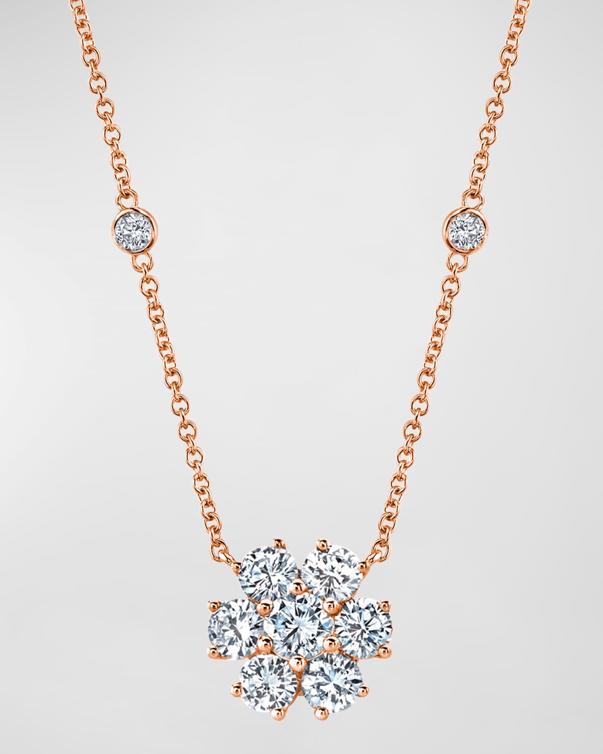 Neiman Marcus Diamonds 18K Gold Round Diamond Flower Pendant Necklace, 16"L, 0.60tcw