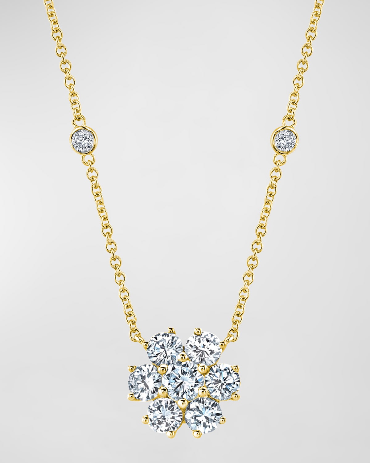 Neiman Marcus Diamonds 18K Gold Round Diamond Flower Pendant Necklace, 16"L, 0.60tcw