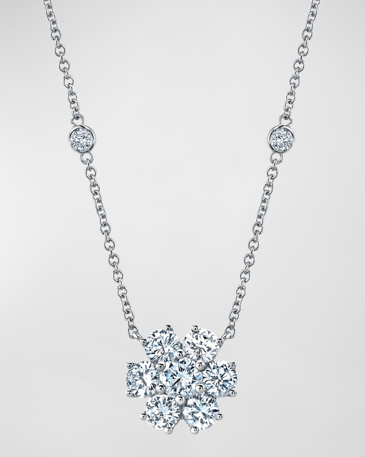 Neiman Marcus Diamonds 18K Gold Round Diamond Flower Pendant Necklace, 16"L, 1.20tcw