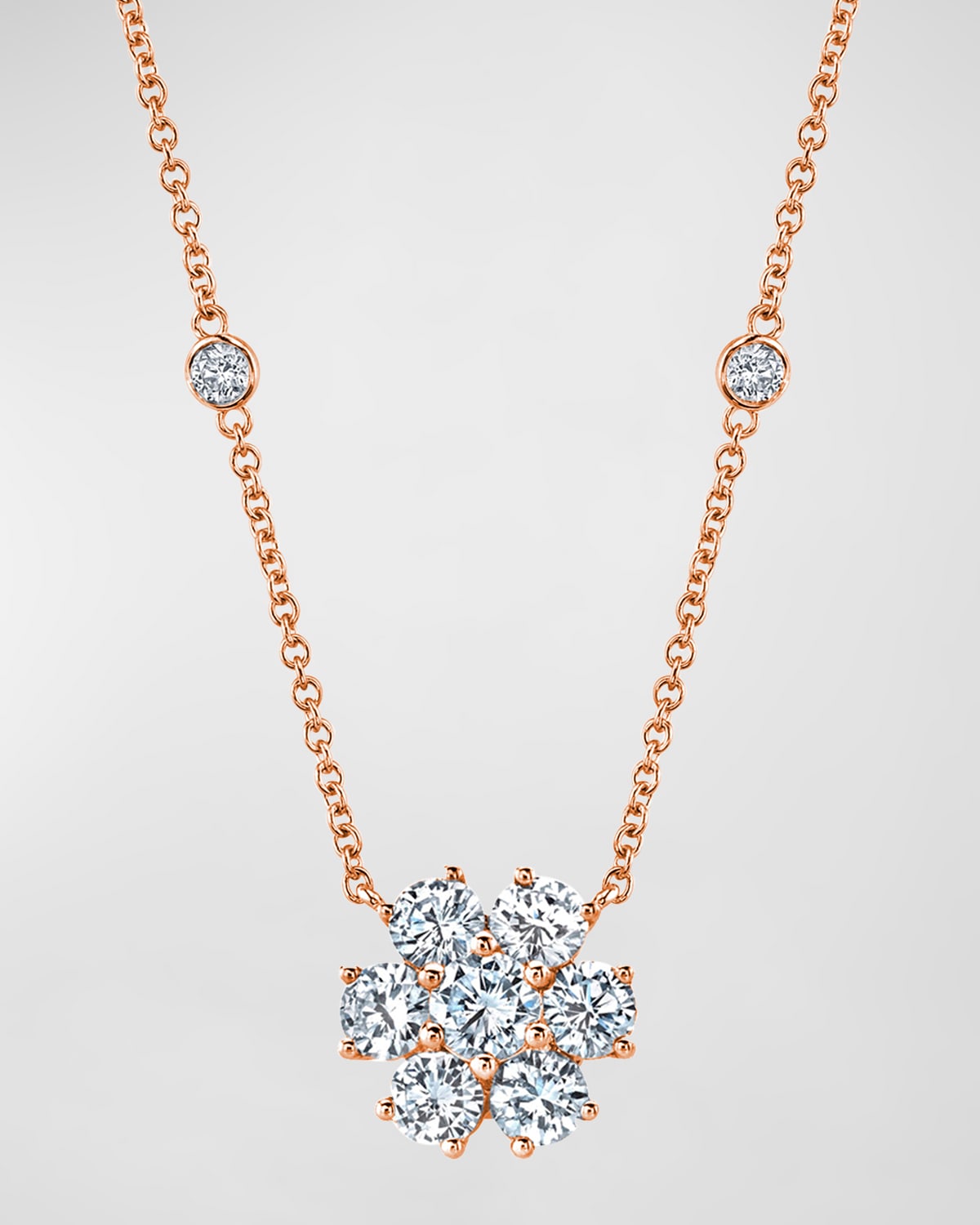Neiman Marcus Diamonds 18K Gold Round Diamond Flower Pendant Necklace, 16"L, 1.20tcw