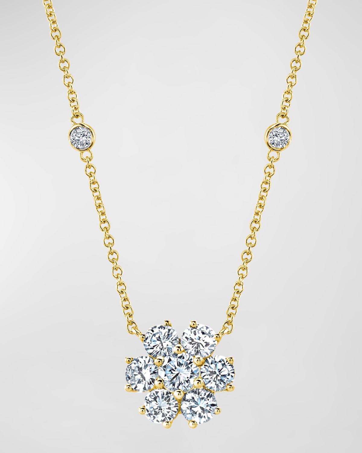 Neiman Marcus Diamonds 18K Gold Round Diamond Flower Pendant Necklace, 16"L, 1.20tcw