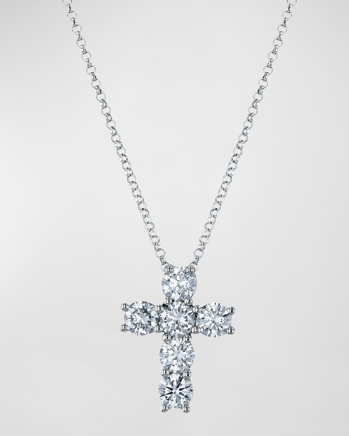 Neiman Marcus Diamonds 18K Gold 6-Stone Shared Prong Round Diamond Cross Necklace, 1.50tcw, 16"L
