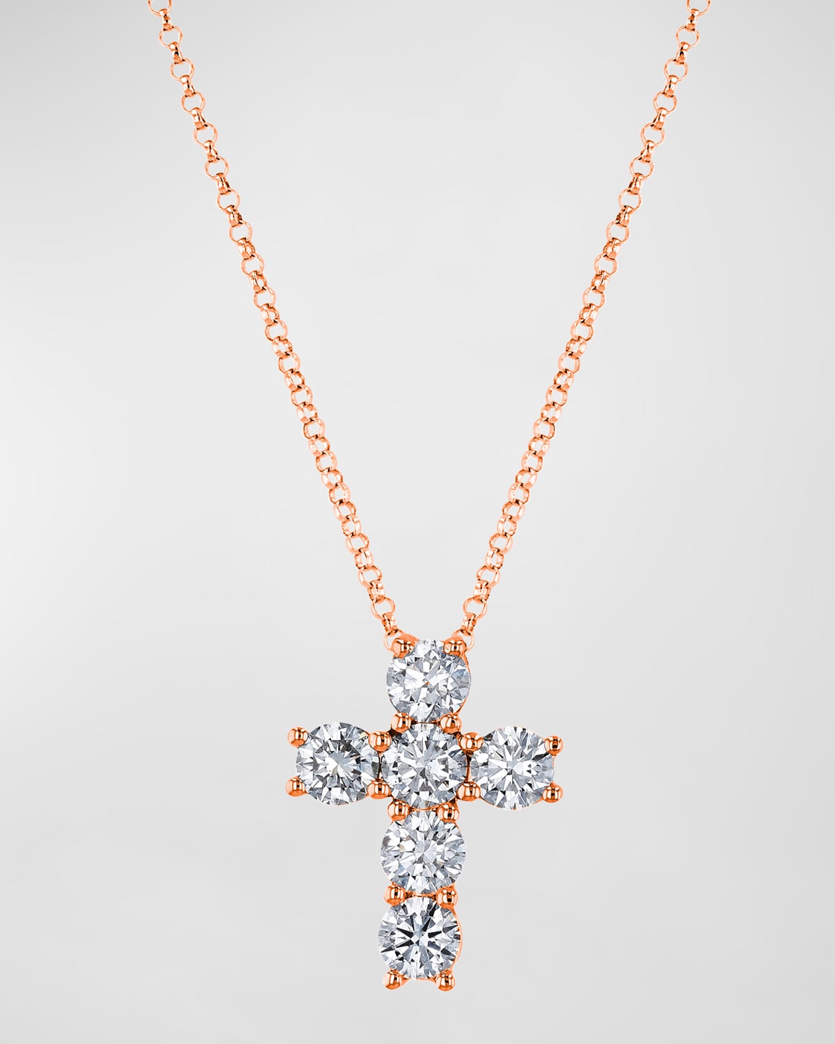 Neiman Marcus Diamonds 18K Gold 6-Stone Shared Prong Round Diamond Cross Necklace, 1.50tcw, 16"L