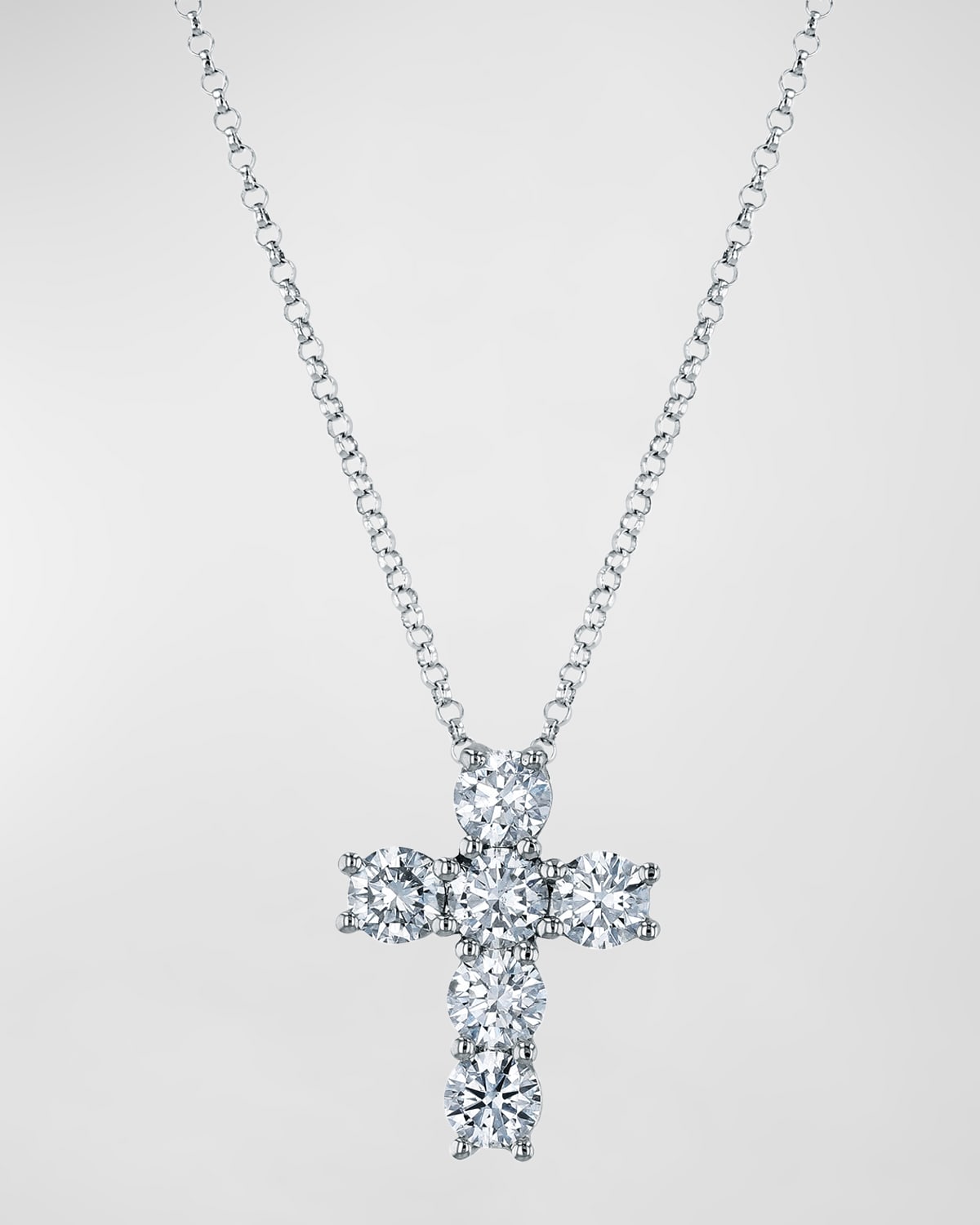 Neiman Marcus Diamonds Platinum 6-Stone Shared Prong Round Diamond Cross Necklace