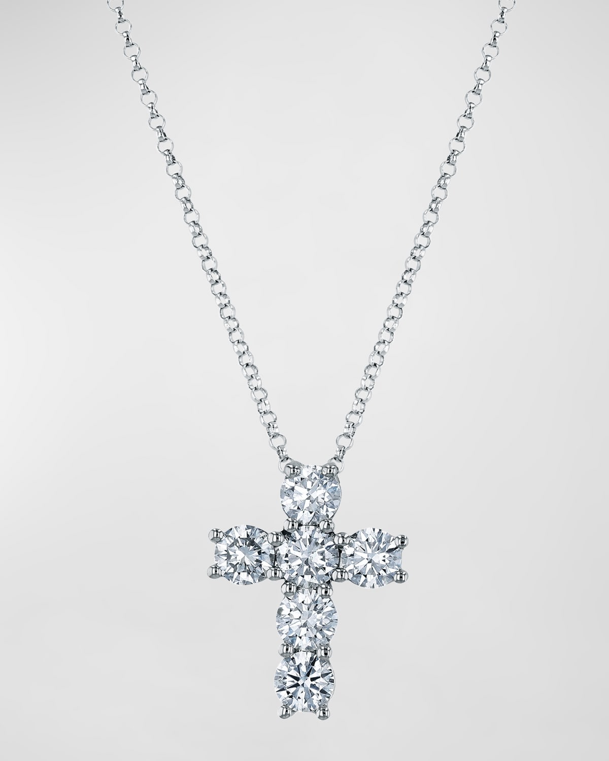 Neiman Marcus Diamonds 18K Gold 6-Stone Shared Prong Round Diamond Cross Necklace, 16"L, 3.00tcw