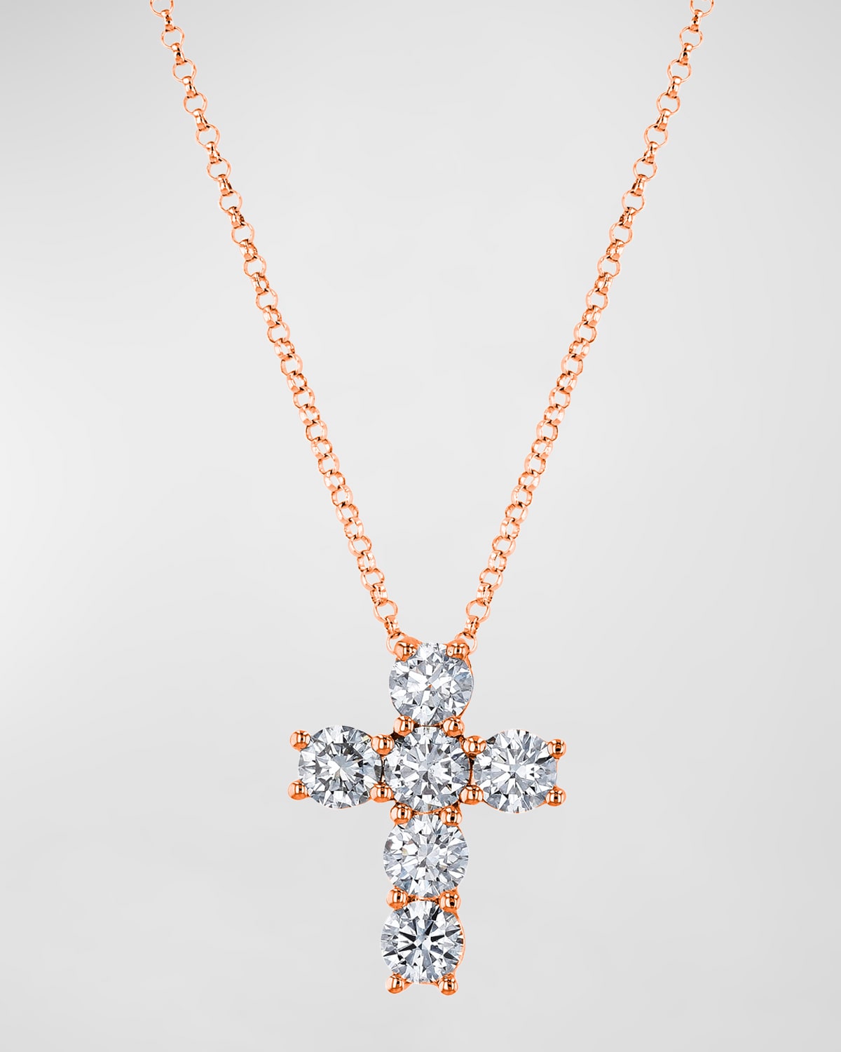Neiman Marcus Diamonds 18K Gold 6-Stone Shared Prong Round Diamond Cross Necklace, 16"L, 3.00tcw