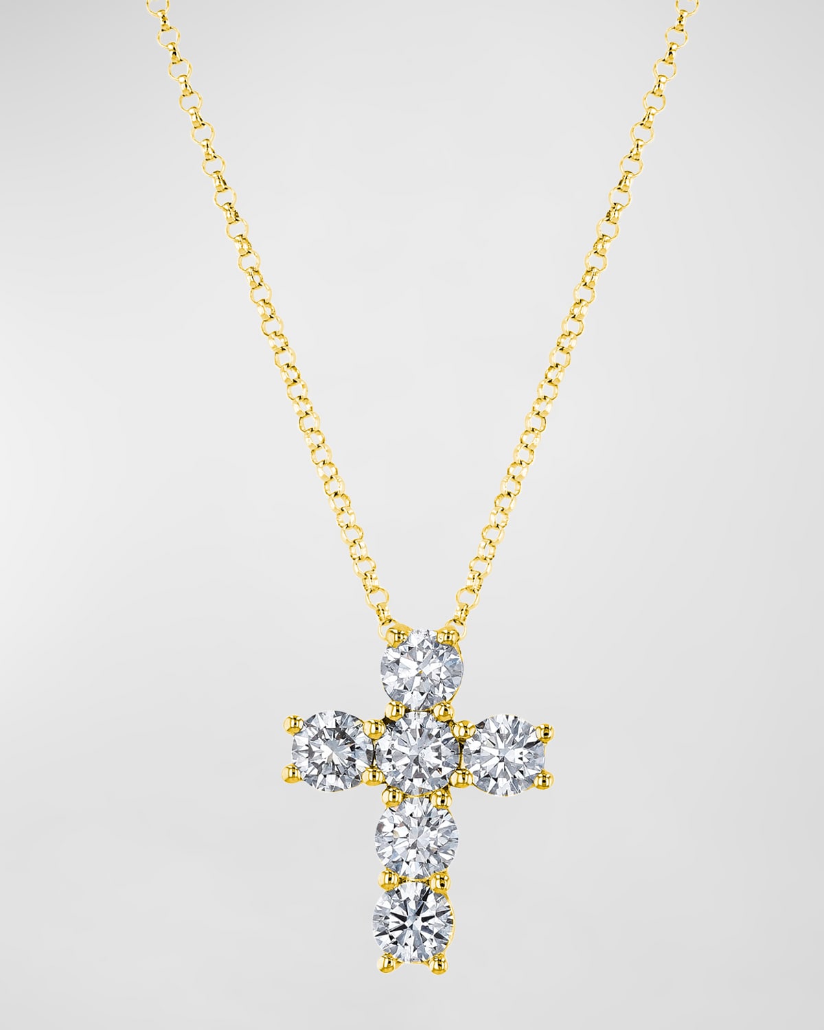 Neiman Marcus Diamonds 18K Gold 6-Stone Shared Prong Round Diamond Cross Necklace, 16"L, 3.00tcw