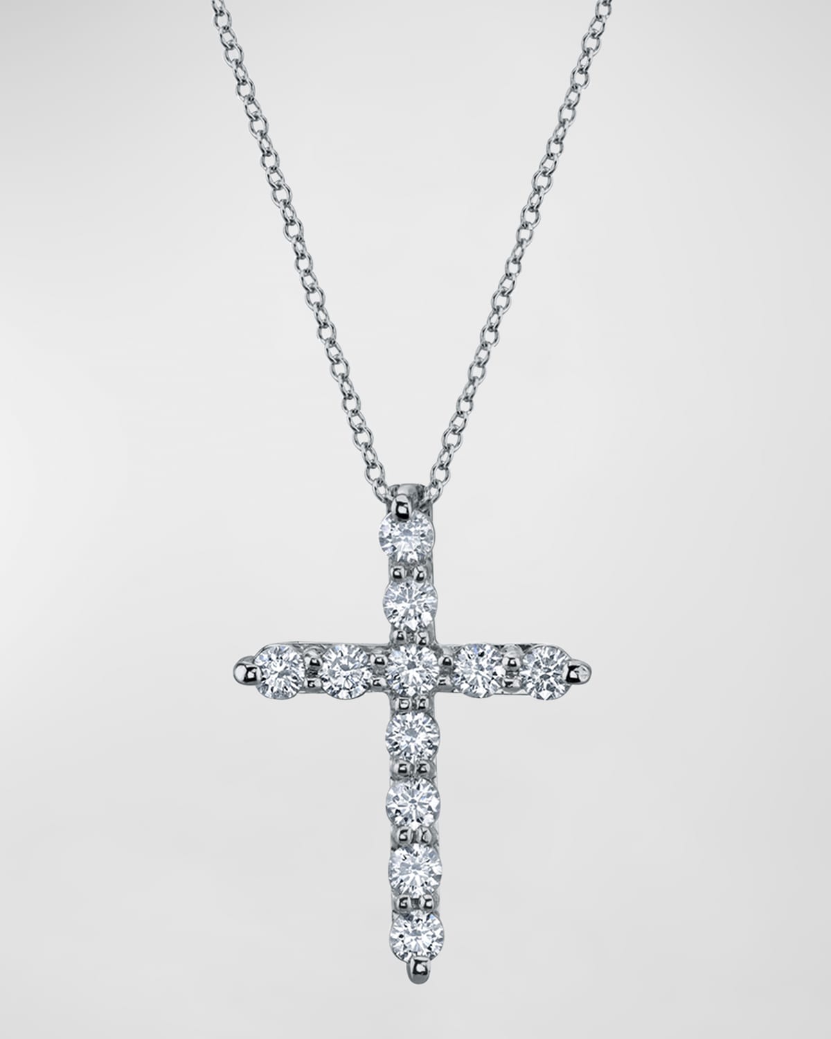 Neiman Marcus Diamonds 18K Gold 11-Stone Shared Prong Round Diamond Cross 16" Necklace, 2.30tcw