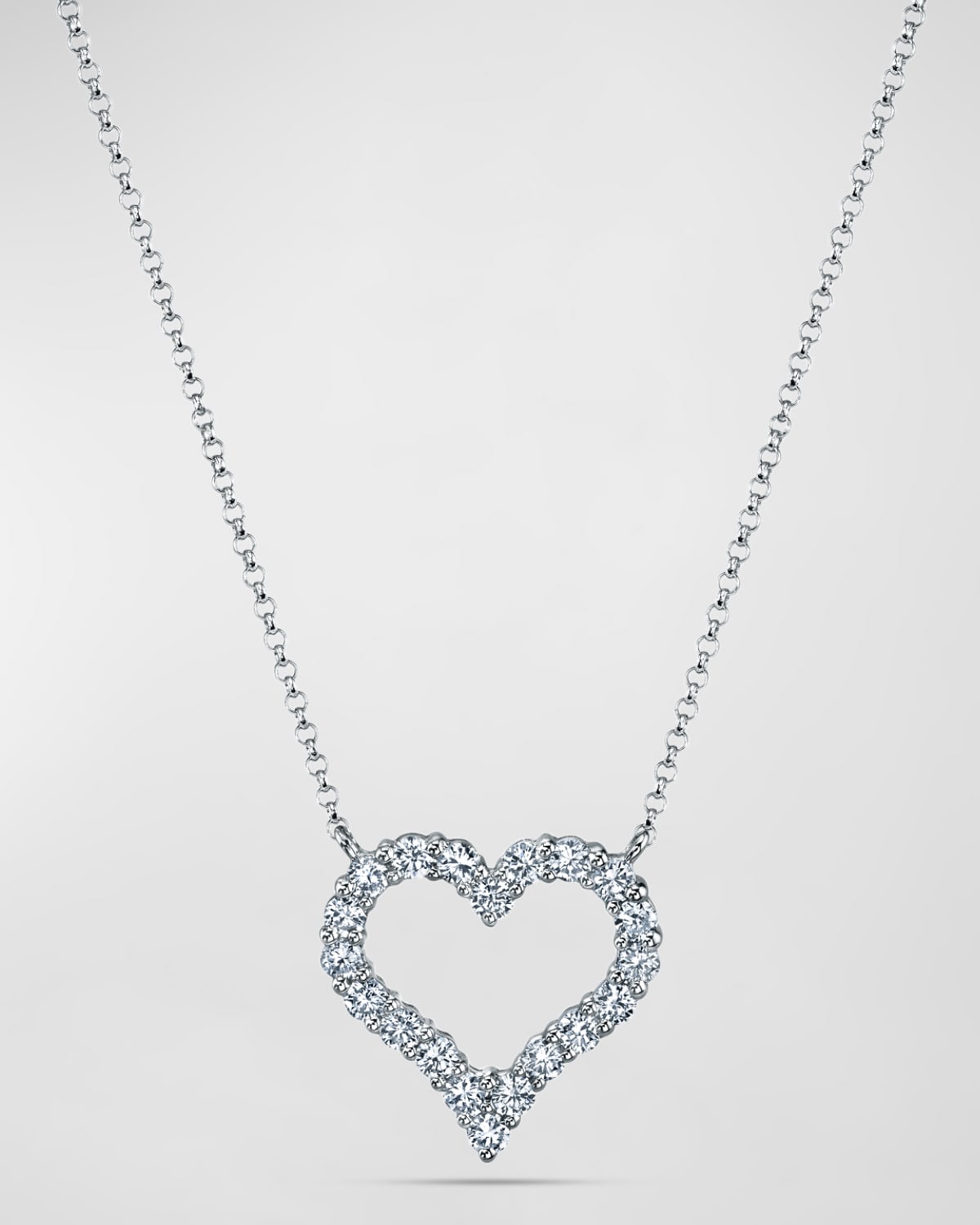 Neiman Marcus Diamonds 18K Gold Shared-Prong Round Diamond Heart Pendant Necklace, 16"L, 0.65tcw