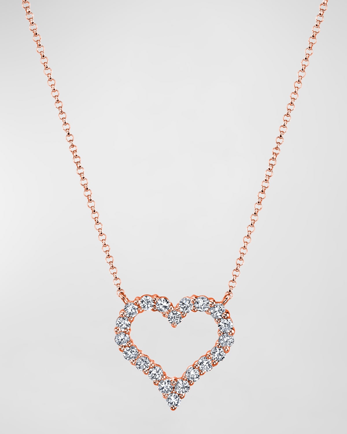 Neiman Marcus Diamonds 18K Gold Shared-Prong Round Diamond Heart Pendant Necklace, 16"L, 0.65tcw