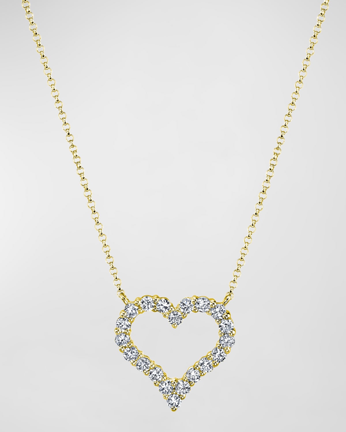 Neiman Marcus Diamonds 18K Gold Shared-Prong Round Diamond Heart Pendant Necklace, 16"L, 0.65tcw