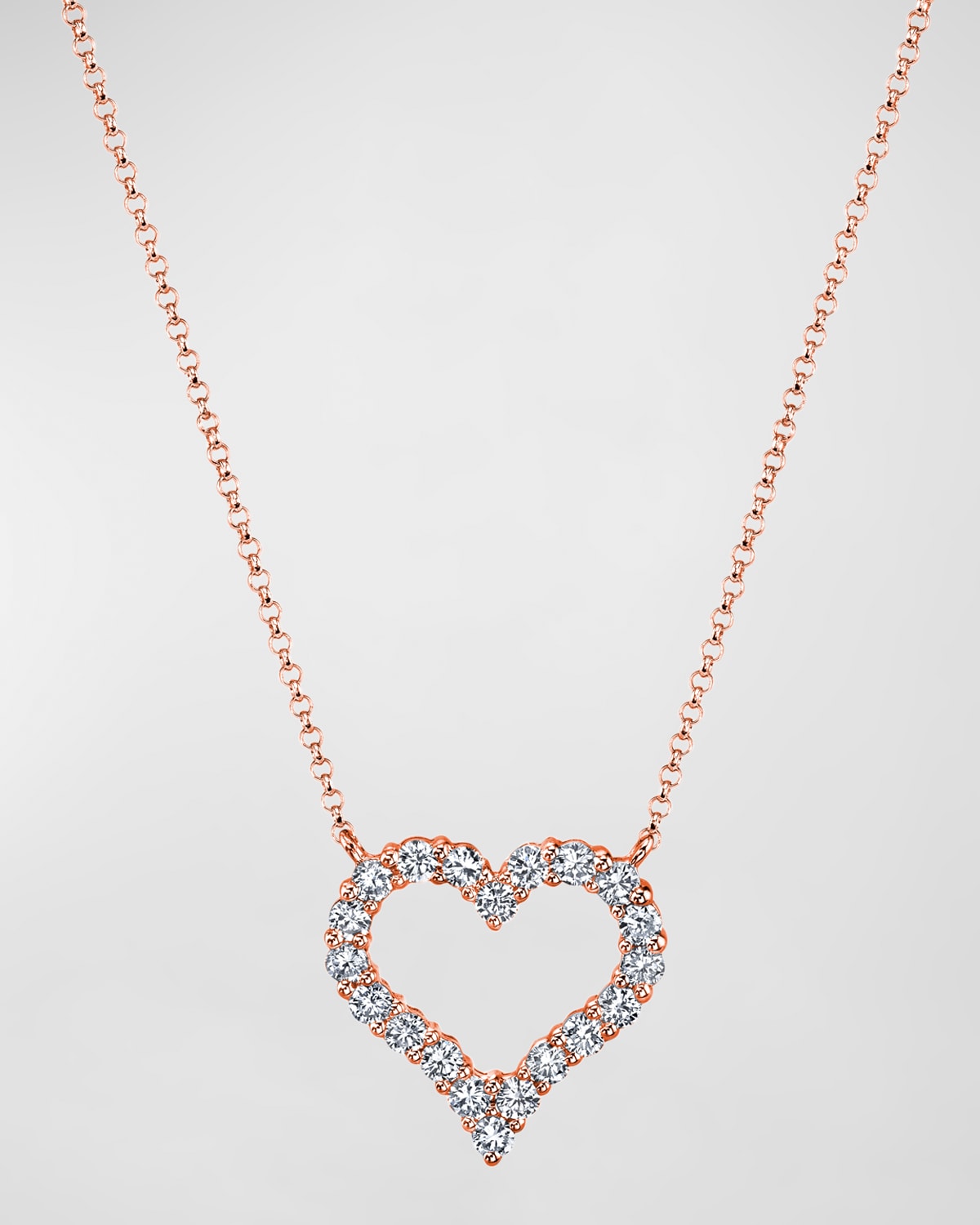 Neiman Marcus Diamonds 18K Gold Shared Prong Round Diamond Heart Pendant 16" Necklace