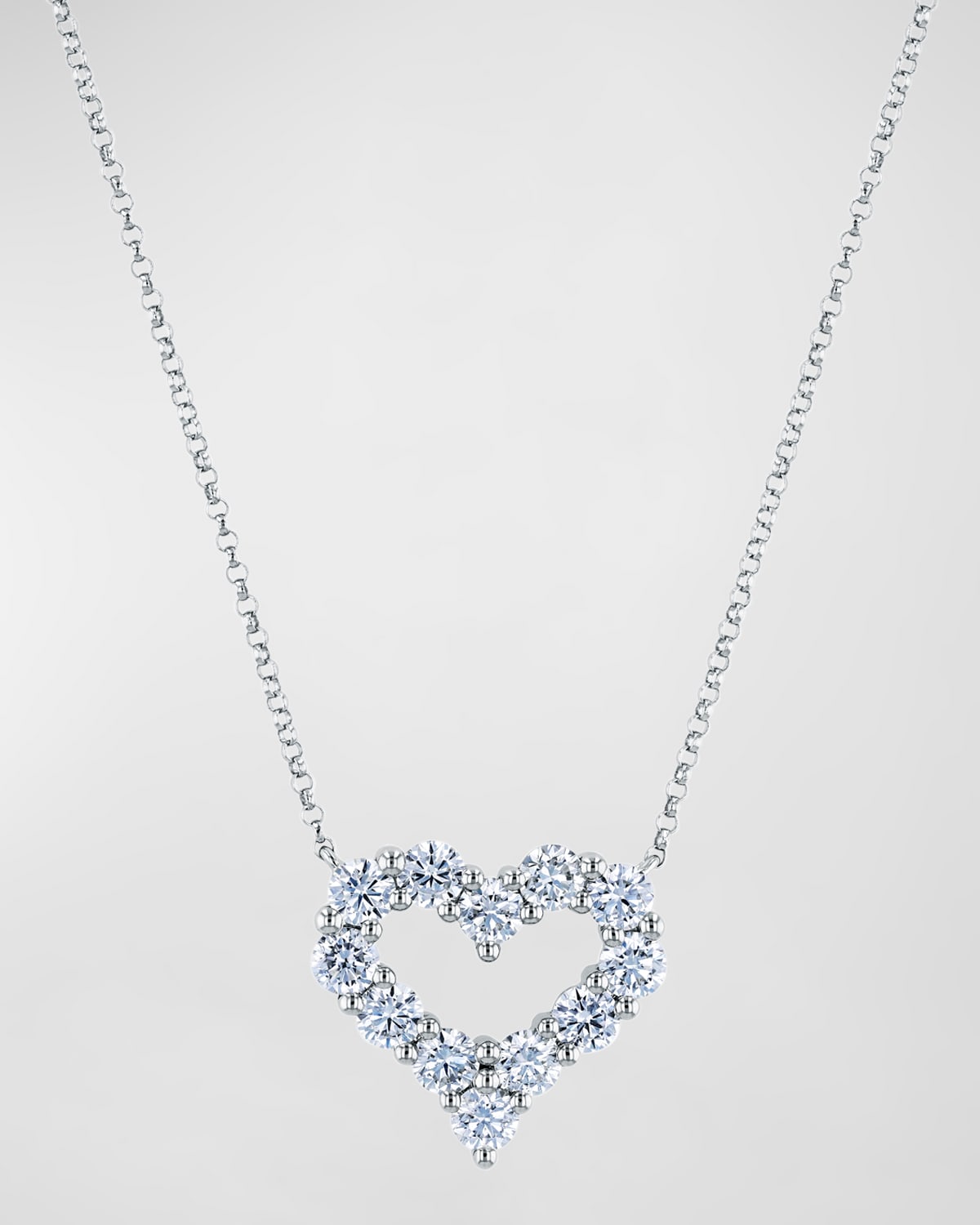 Neiman Marcus Diamonds 18K Gold Shared Prong Round Diamond Heart Pendant 16" Necklace