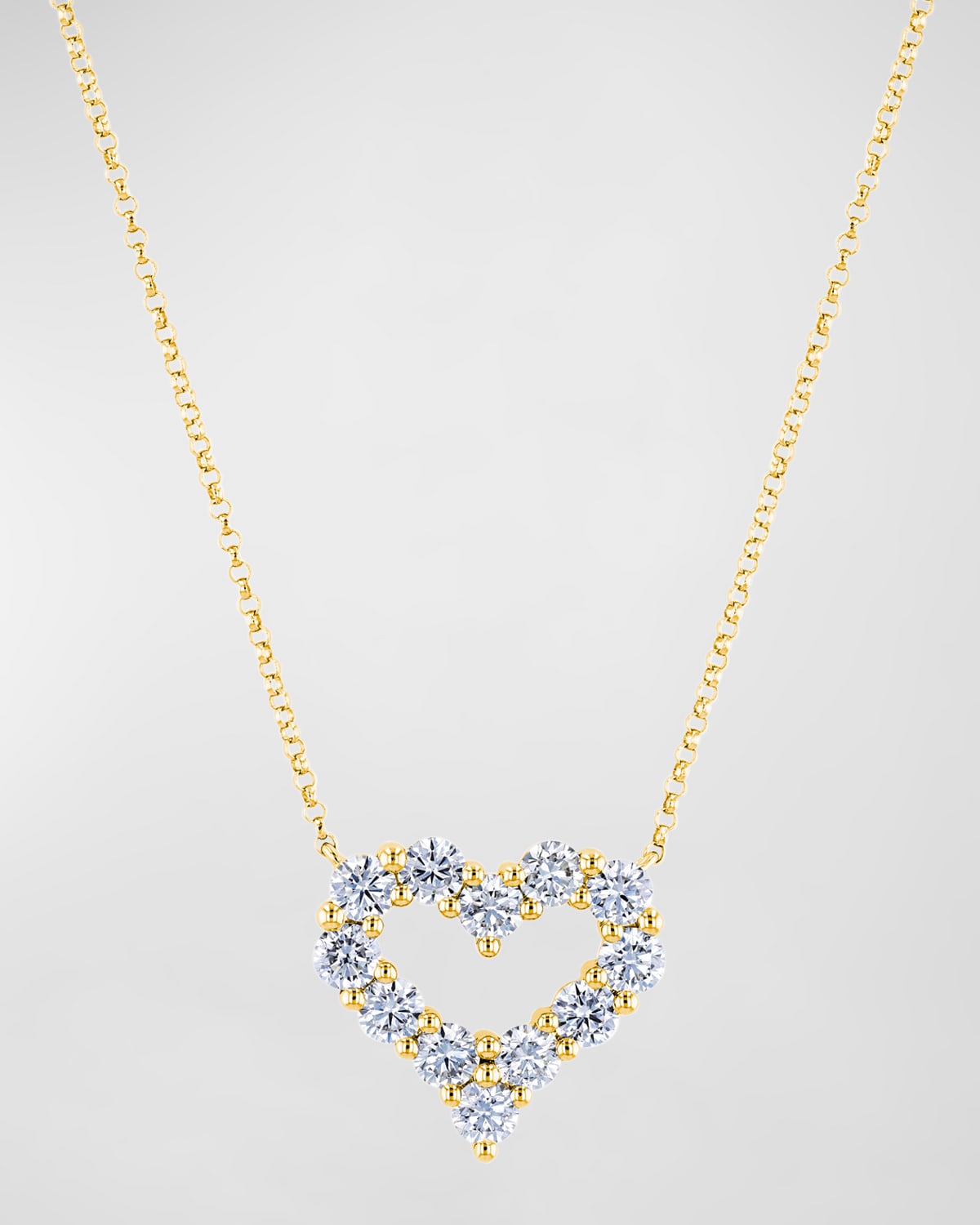 Neiman Marcus Diamonds 18K Gold Shared Prong Round Diamond Heart Pendant 16" Necklace
