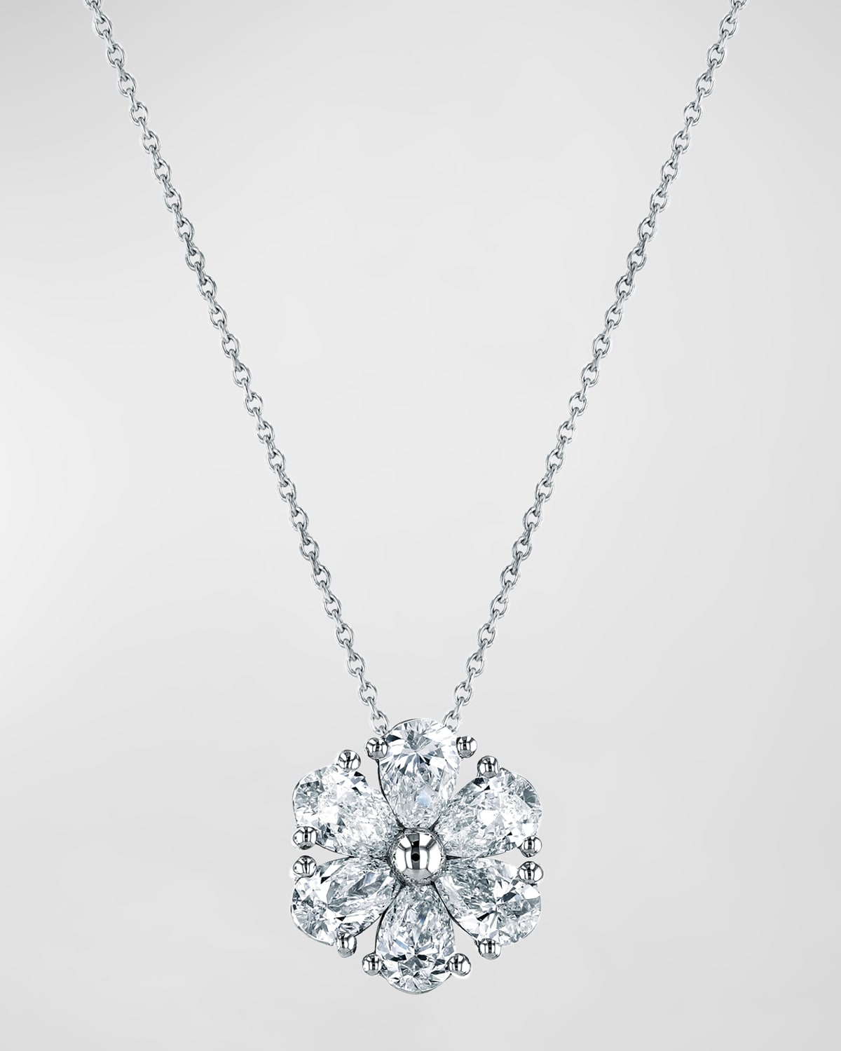 Neiman Marcus Diamonds 18K Gold Pear-Shaped Diamond Floral Pendant 16" Necklace, 1.20tcw