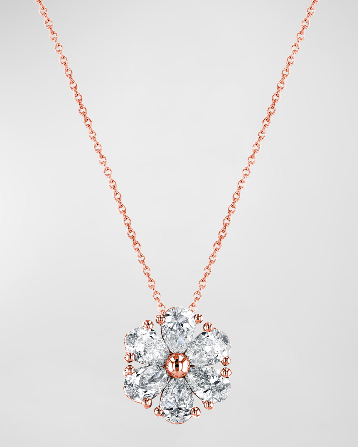 Neiman Marcus Diamonds 18K Gold Pear-Shaped Diamond Floral Pendant 16" Necklace, 1.20tcw