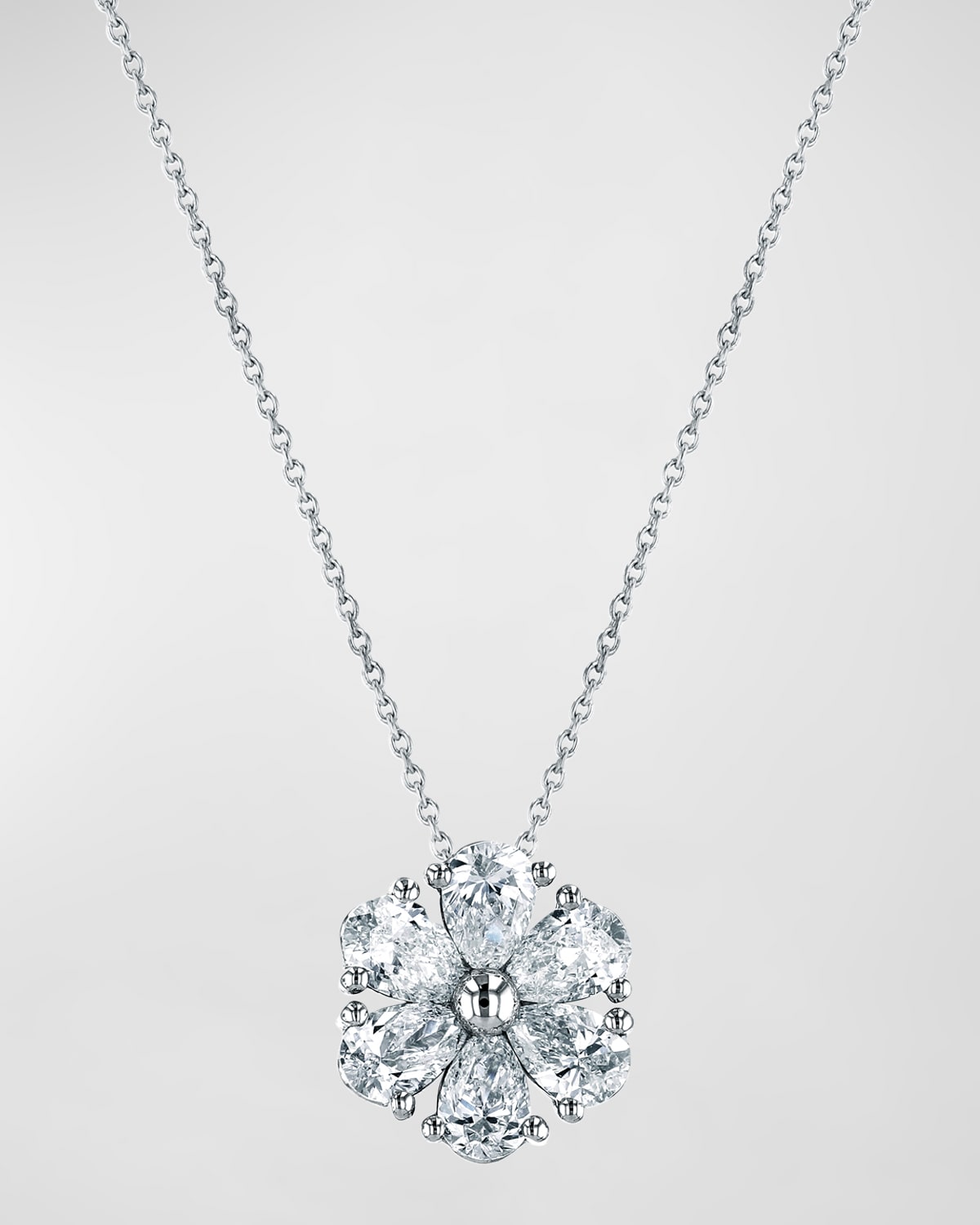 Neiman Marcus Diamonds 18K Gold Pear-Shaped Diamond Floral Pendant 16" Necklace, 3.00tcw