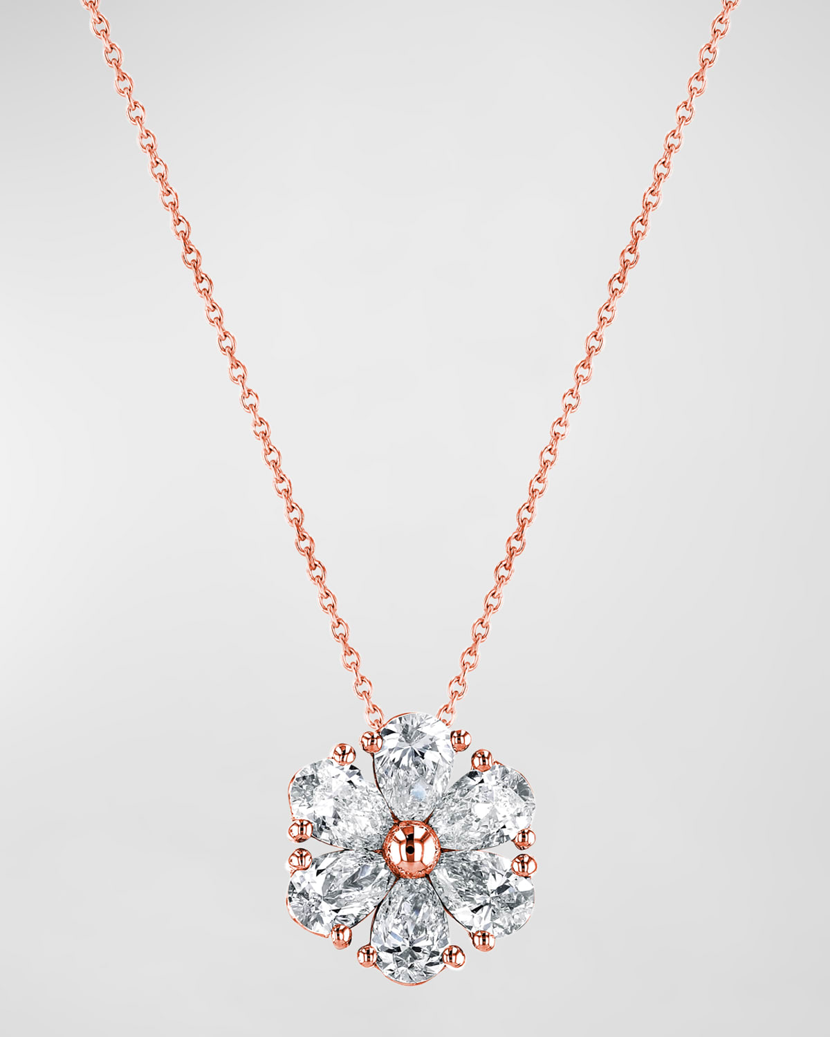 Neiman Marcus Diamonds 18K Gold Pear-Shaped Diamond Floral Pendant 16" Necklace, 3.00tcw