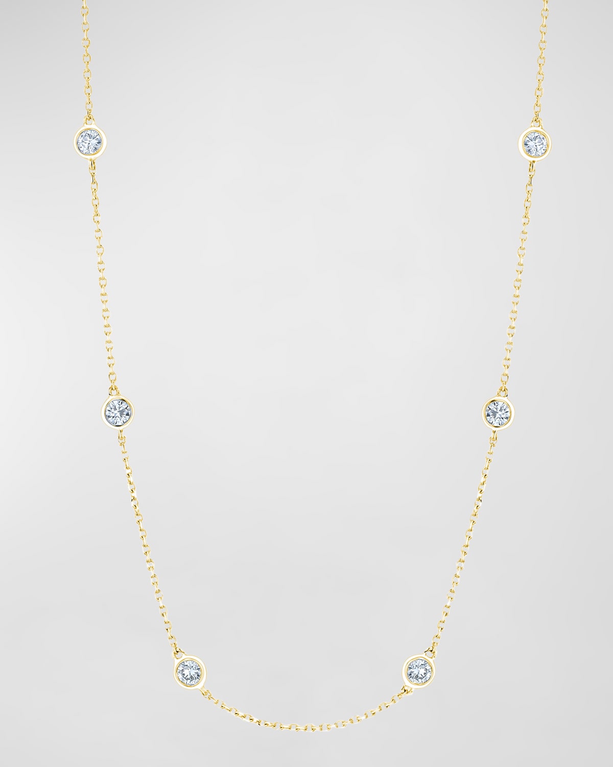 Neiman Marcus Diamonds 18K Gold Diamond by the Yard Chain Necklace with 1.5" Spacing Between Bezels, 16"L, 1.80tcw