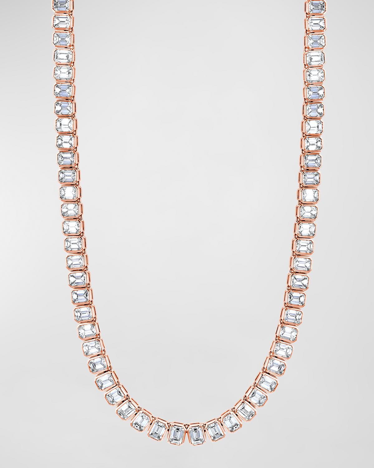 18K Gold 16" North South Bezel Set Emerald-Cut Diamond Tennis Necklace, 13.10tcw