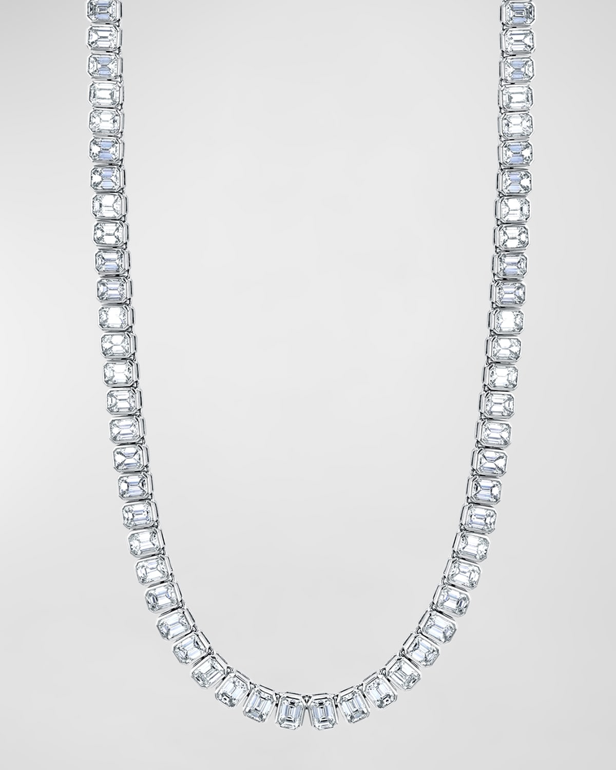 Neiman Marcus Diamonds x Christina Adamo 18K Gold 16" North South Bezel Set Emerald-Cut Diamond Tennis Necklace, 21.40tcw