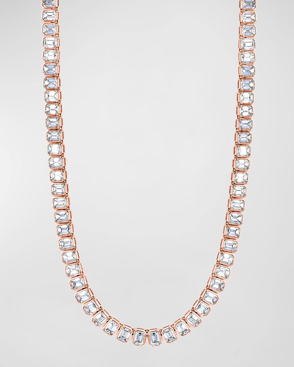 Neiman Marcus Diamonds x Christina Adamo 18K Gold 16" North South Bezel Set Emerald-Cut Diamond Tennis Necklace, 21.40tcw
