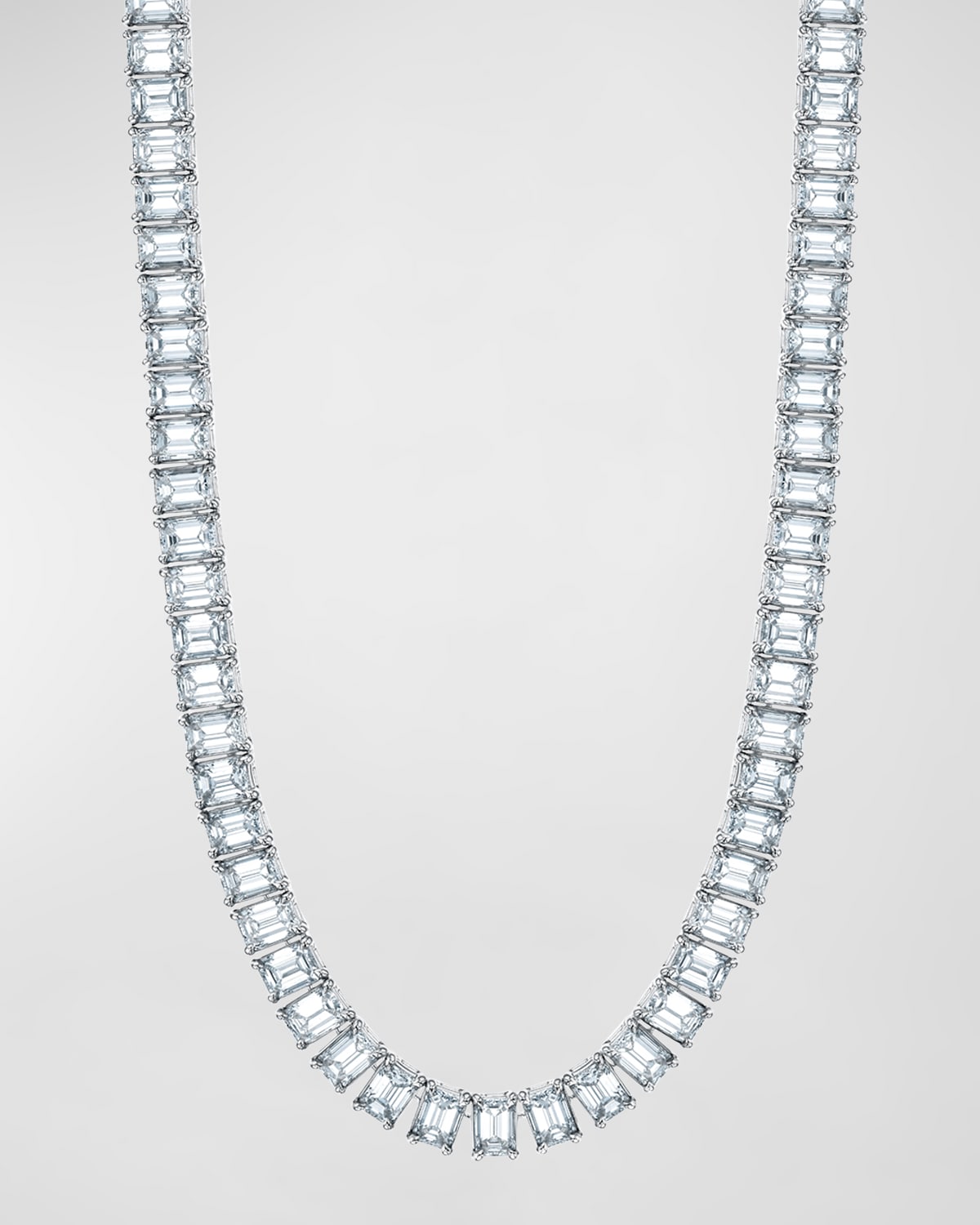 Neiman Marcus Diamonds 18K Gold 16" North South Prong Set Emerald-Cut Diamond Tennis Necklace, 26.60tcw