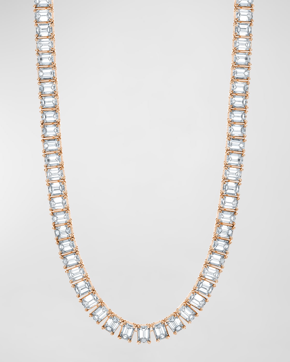 Neiman Marcus Diamonds 18K Gold 16" North South Prong Set Emerald-Cut Diamond Tennis Necklace, 26.60tcw
