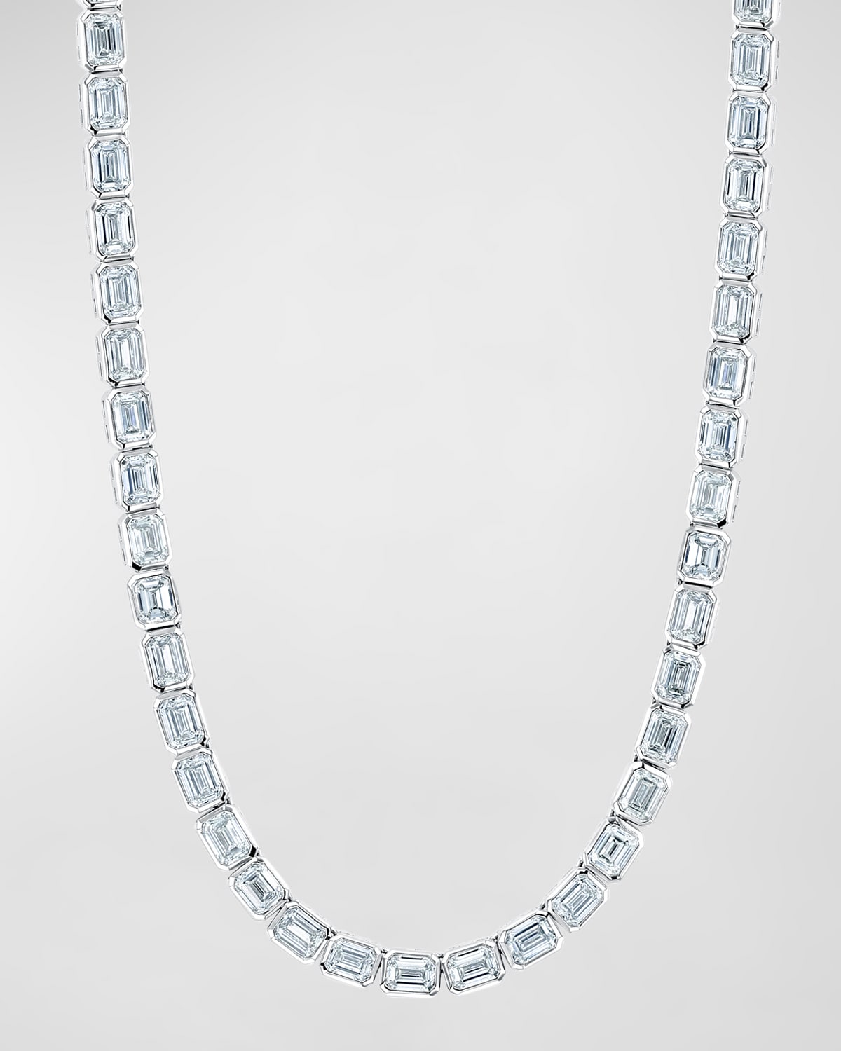 Neiman Marcus Diamonds 18K Gold East West Bezel Set Emerald-Cut Diamond 16" Tennis Necklace, 10.00tcw
