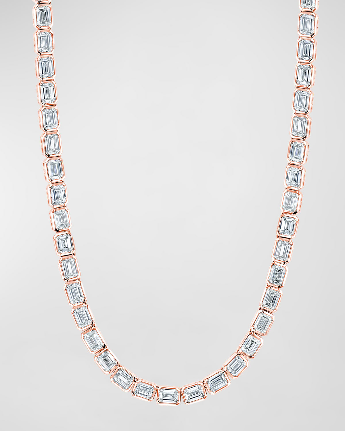 Neiman Marcus Diamonds 18K Gold East West Bezel Set Emerald-Cut Diamond 16" Tennis Necklace, 10.00tcw