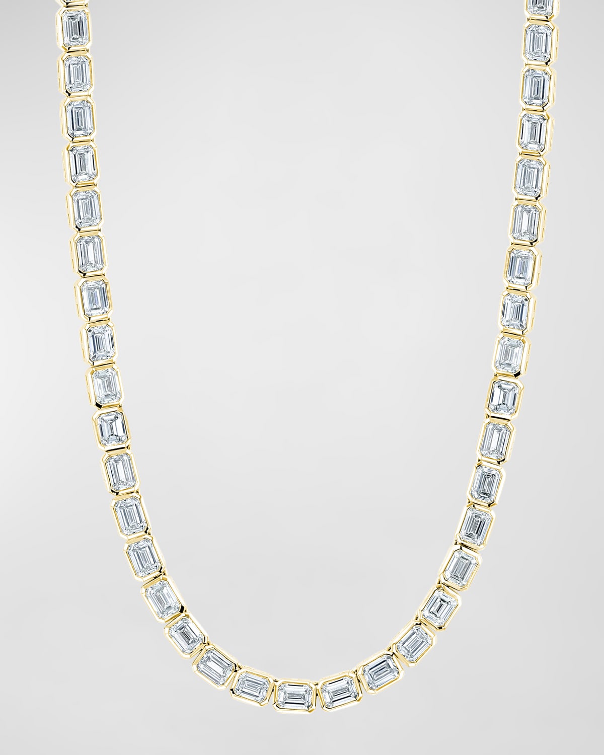 Neiman Marcus Diamonds 18K Gold East West Bezel Set Emerald-Cut Diamond 16" Tennis Necklace, 10.00tcw