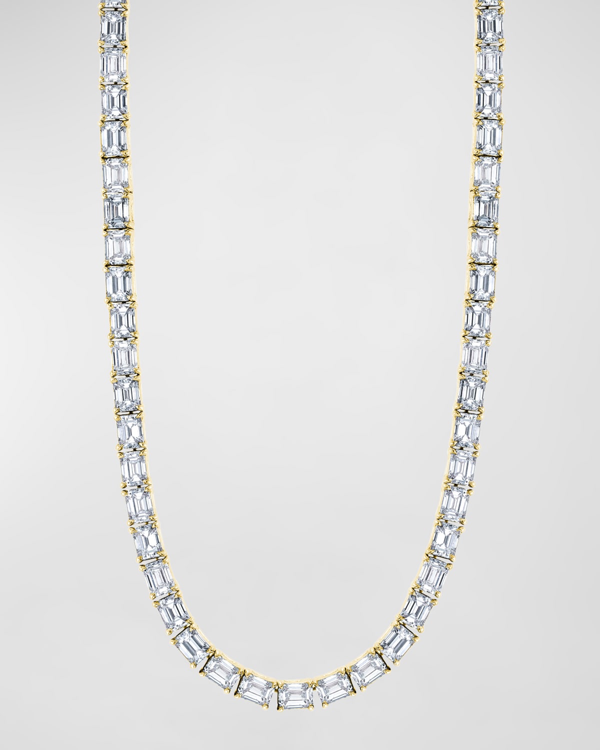 Neiman Marcus Diamonds 18K Gold East West Prong Set Emerald-Cut Diamond 16" Tennis Necklace