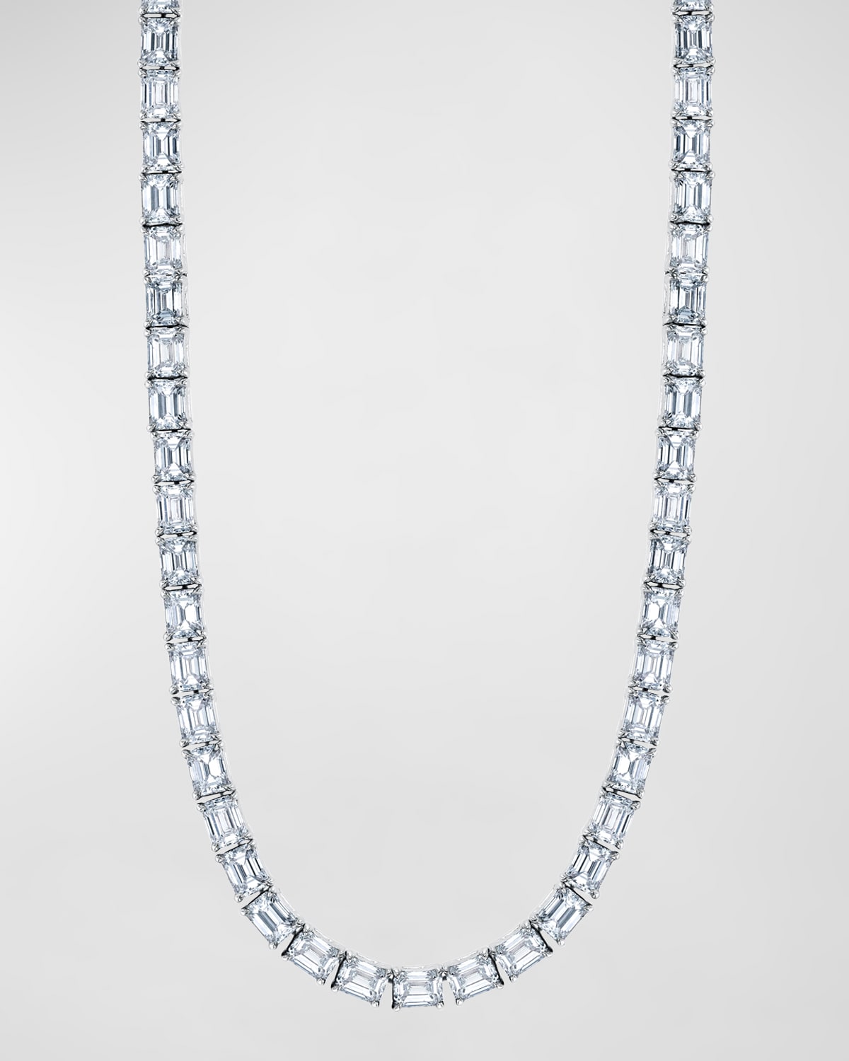 Neiman Marcus Diamonds 18K Gold East West Prong Set Emerald-Cut Diamond 16" Tennis Necklace, 19.60tcw