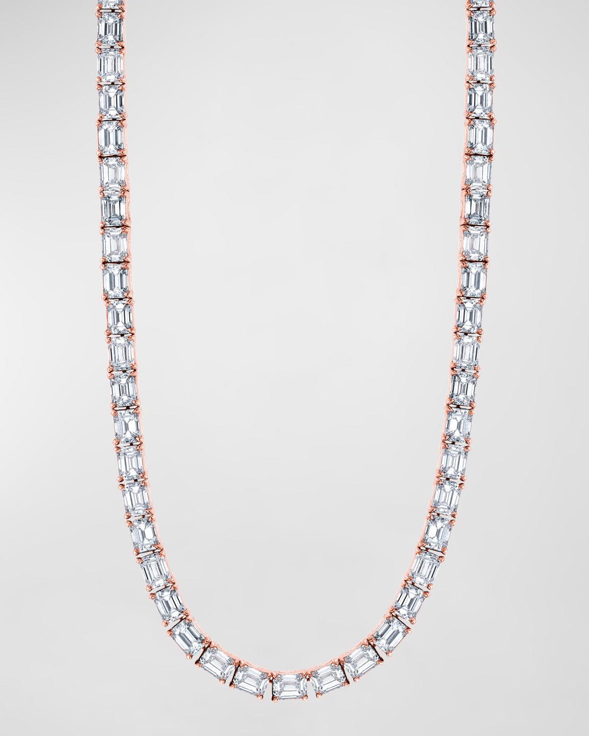 Neiman Marcus Diamonds 18K Gold East West Prong Set Emerald-Cut Diamond 16" Tennis Necklace, 19.60tcw
