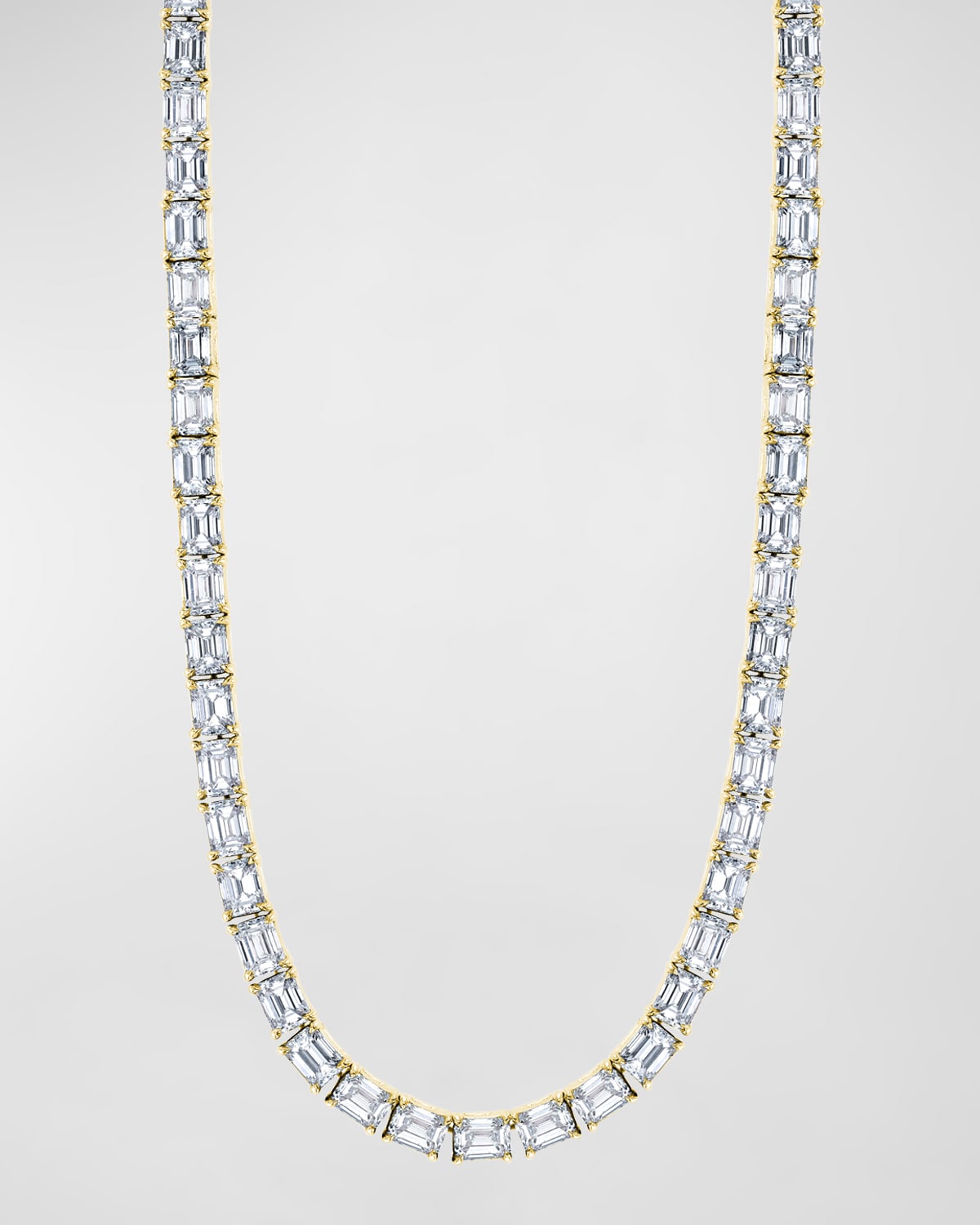 Neiman Marcus Diamonds 18K Gold East West Prong Set Emerald-Cut Diamond 16" Tennis Necklace, 19.60tcw