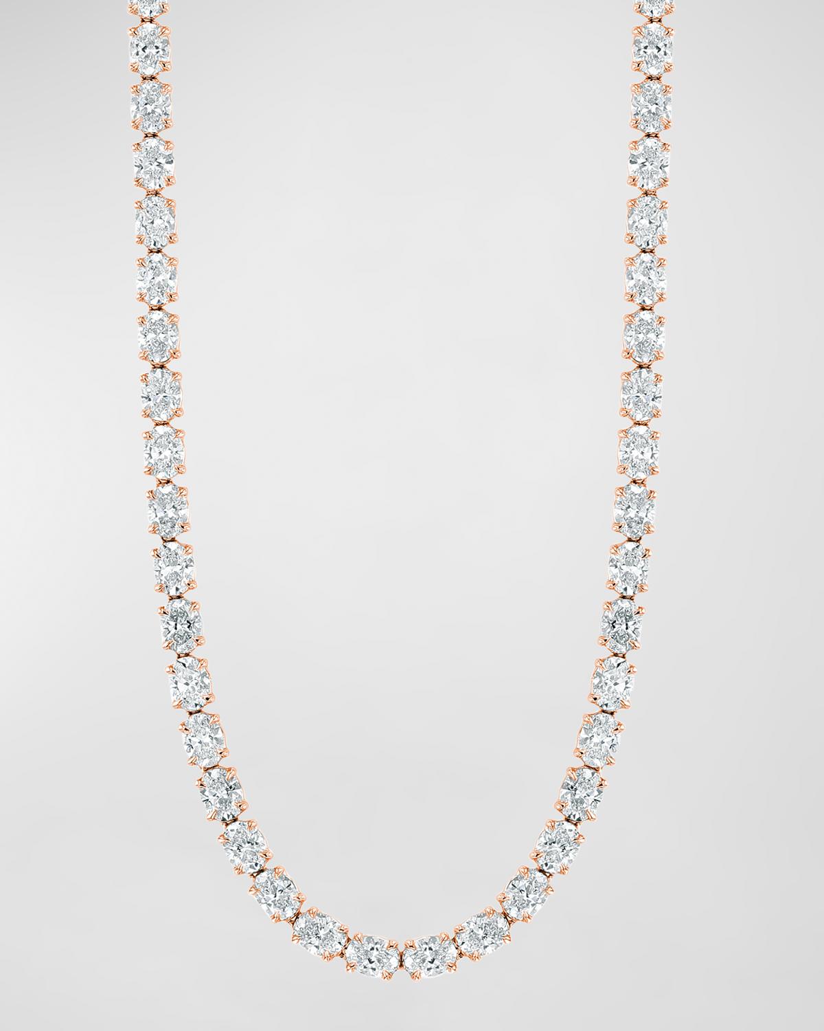 18K Gold East West Prong Set Oval-Cut Diamond 16" Tennis Necklace, 17.40tcw